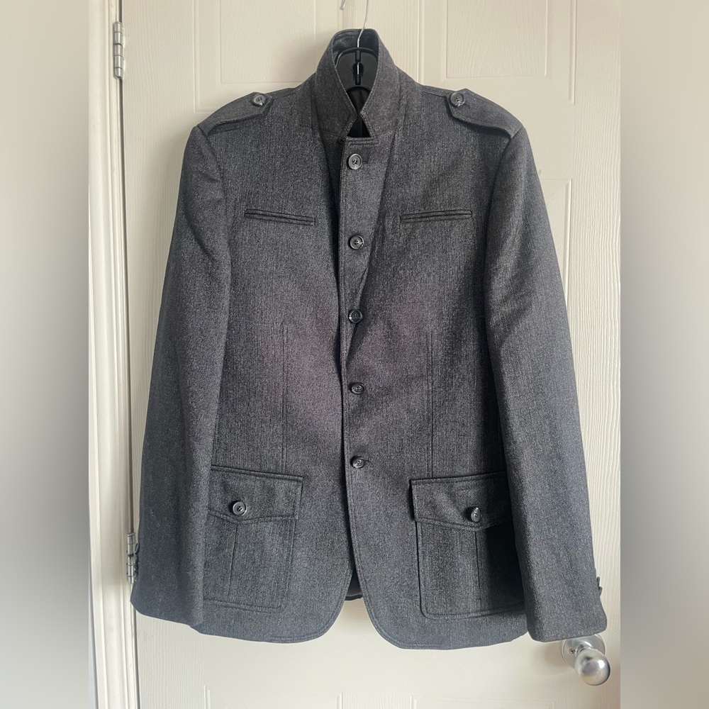 Le Chateau Gray Wool Blend Military Blazer Jacket 40 Tailored